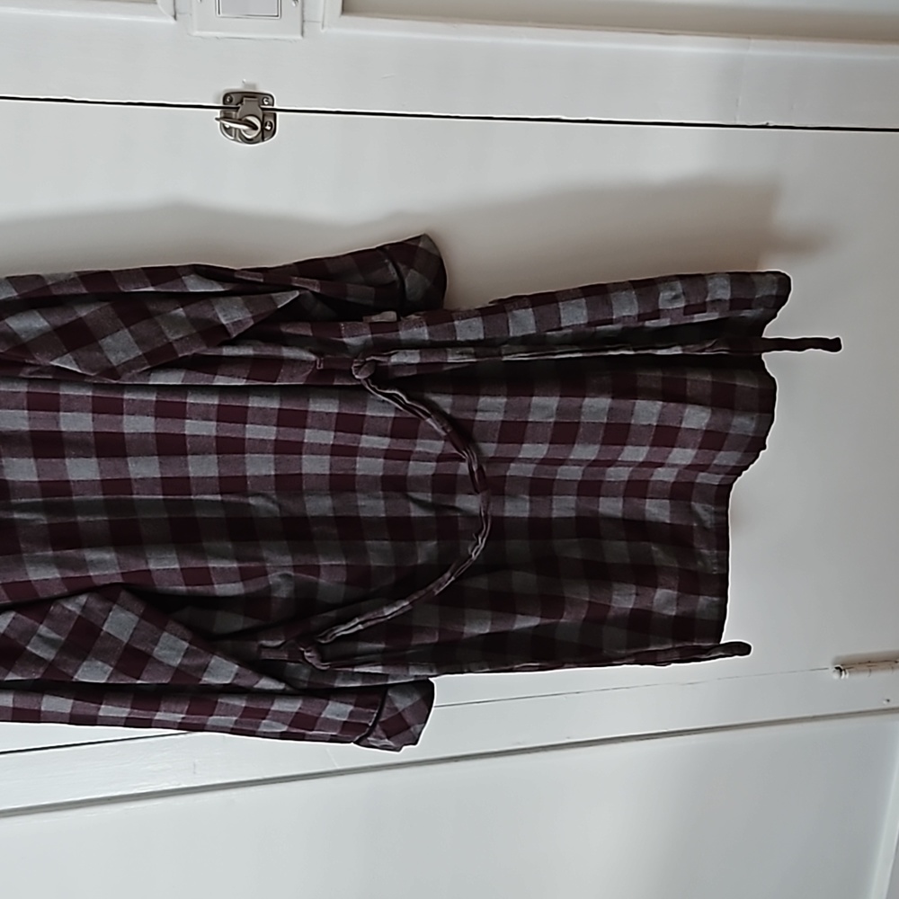 Stafford mens bathrobe M/L burgundy/gray great shape 100% cotton w/hood - Picture 5 of 5